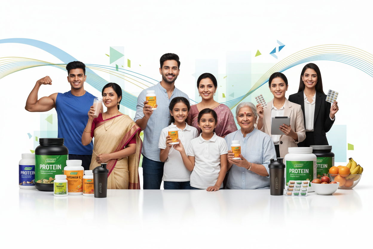 inistead for food give me health and supplements. no need text part. remove india flag also. 